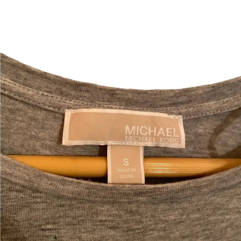 Michael Kors Solid Lace Up Short Sleeve Gray Shirt Size Small